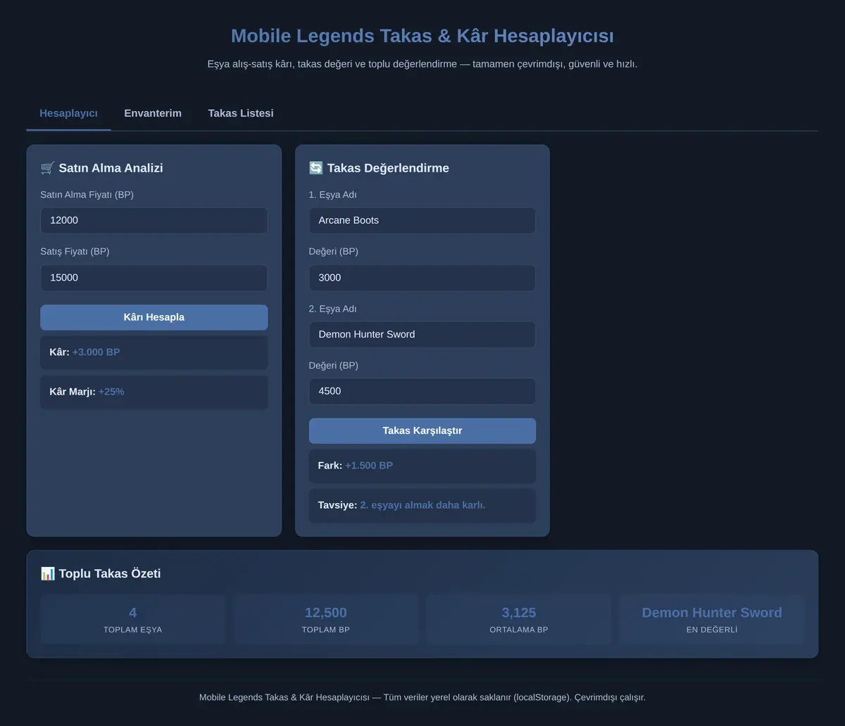 Mobile Legends Takas & Kâr Hesaplayıcısı ekran görüntüsü 3
