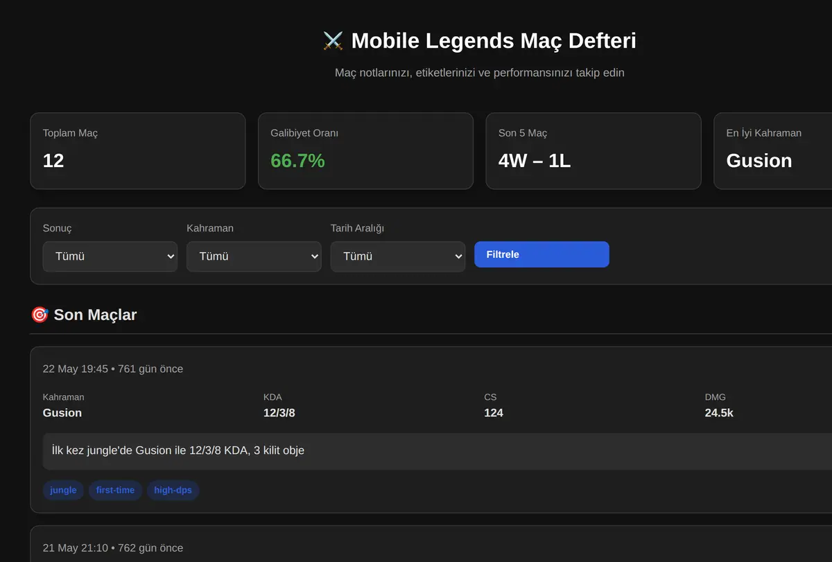 Mobile Legends Maç Defteri ekran görüntüsü