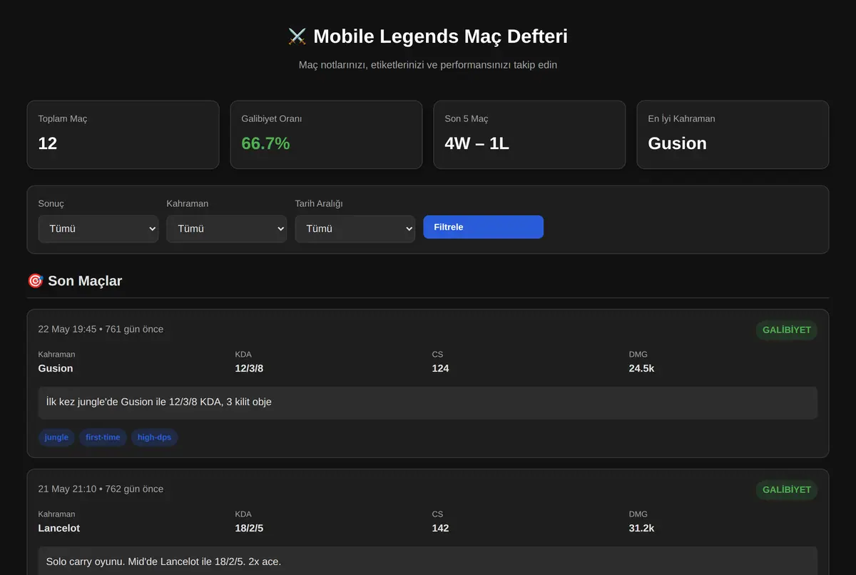 Mobile Legends Maç Defteri ekran görüntüsü 2