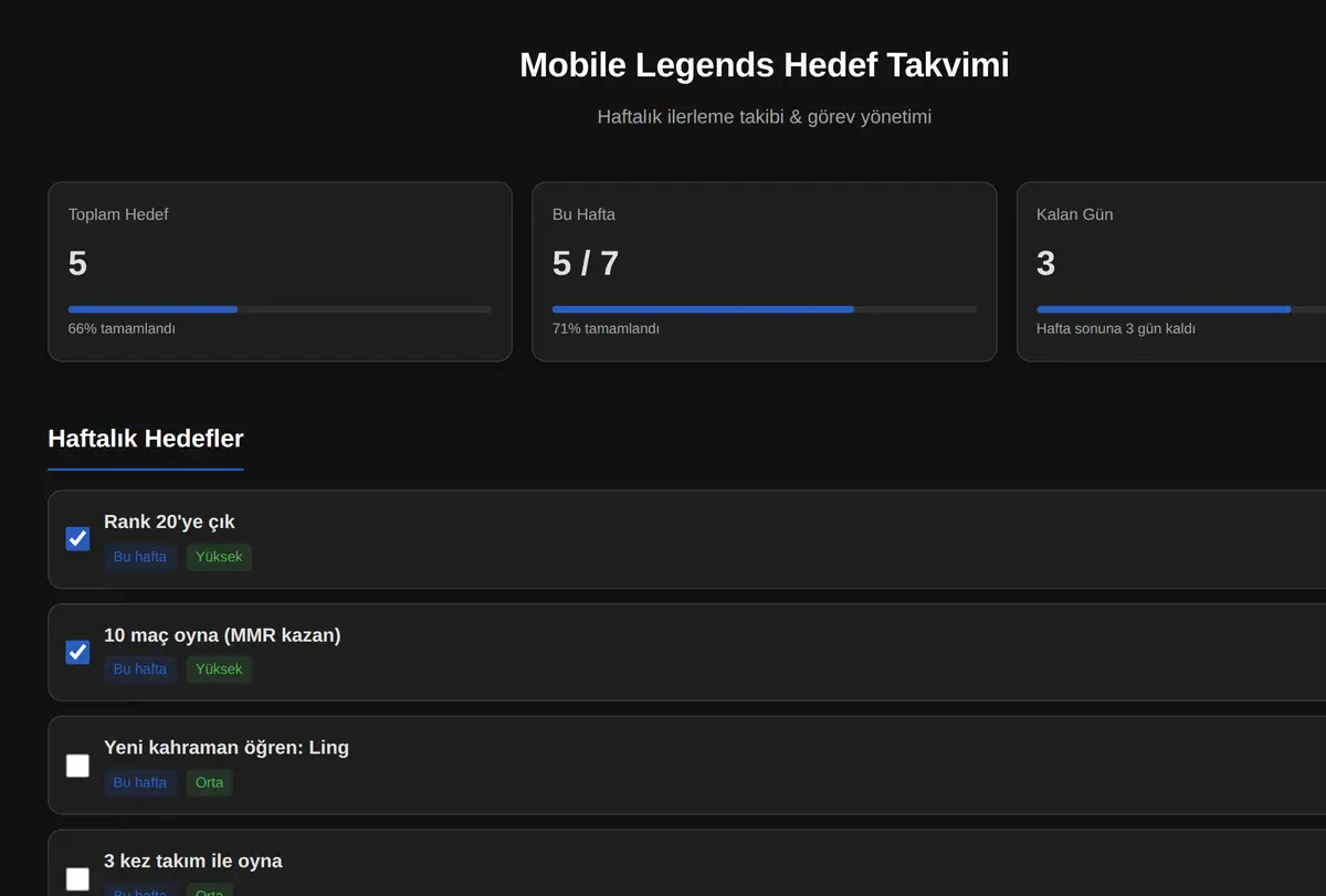 Mobile Legends Hedef Takvimi ekran görüntüsü