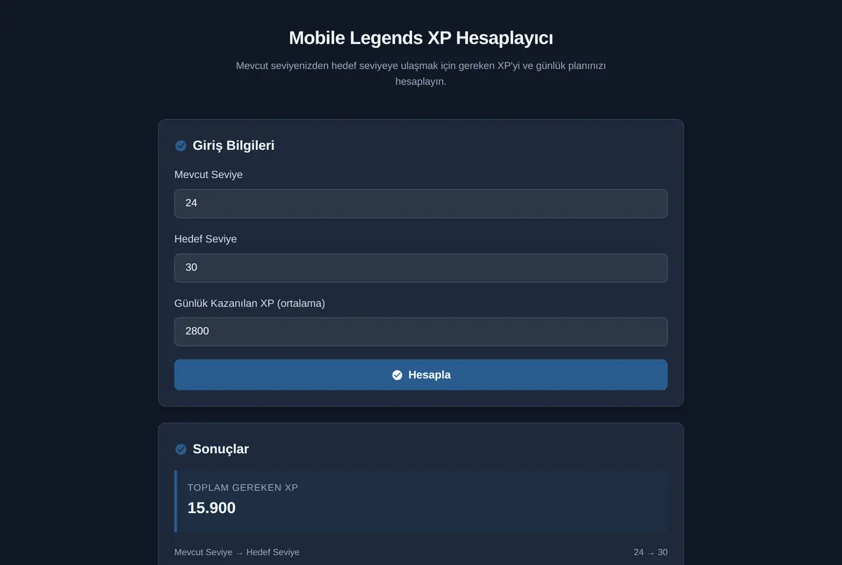 Mobile Legends XP Hesaplayıcı ekran görüntüsü 2