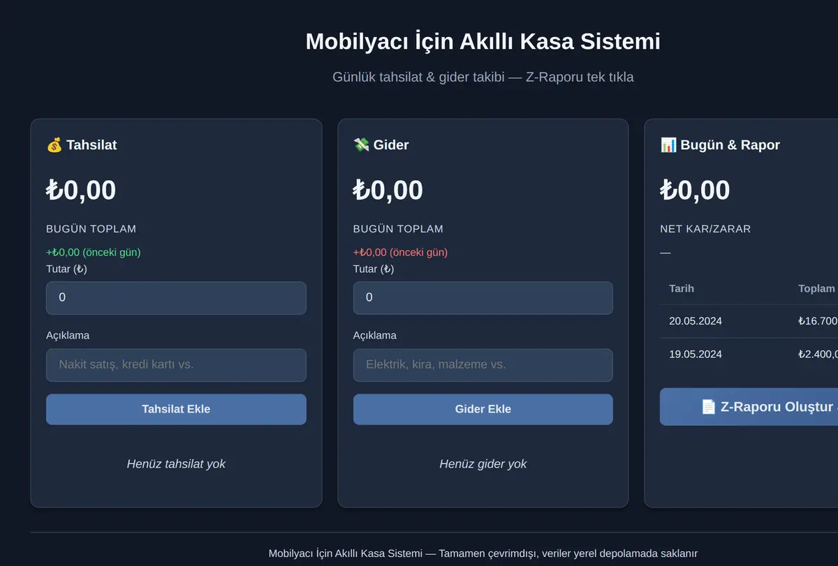 Mobilyacı İçin Akıllı Kasa Sistemi ekran görüntüsü