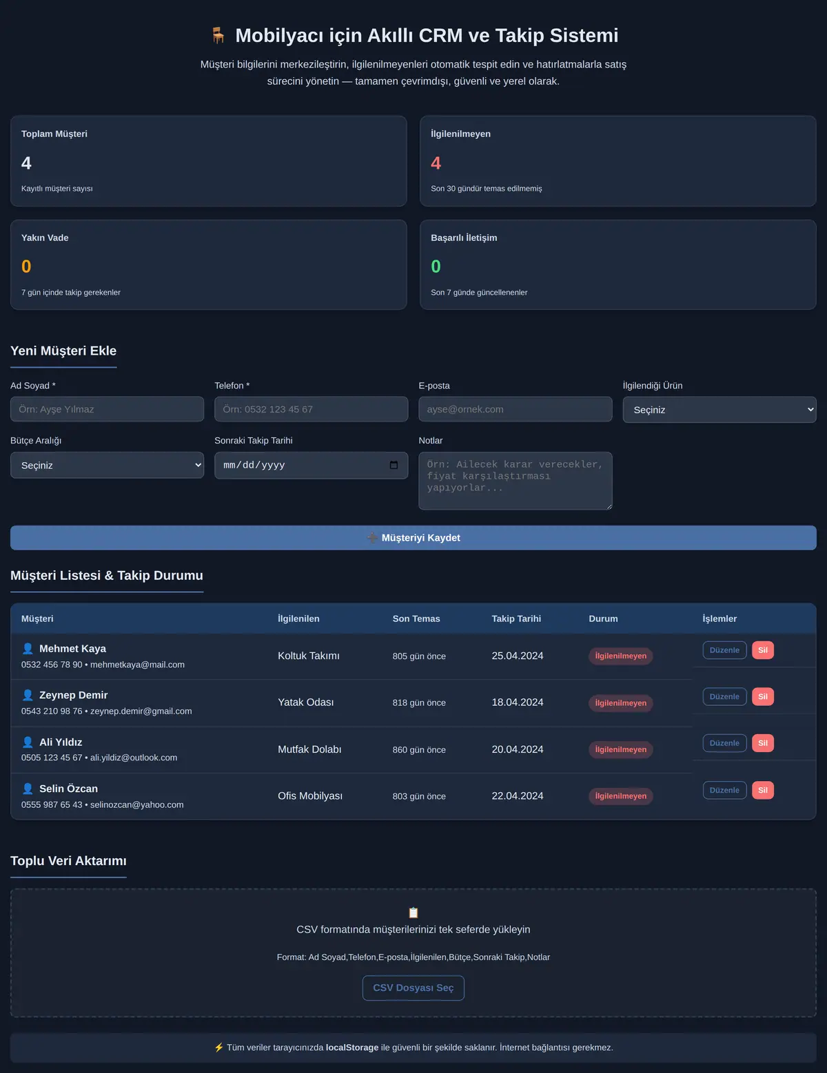 Mobilyacı için Akıllı CRM ve Takip Sistemi ekran görüntüsü 3