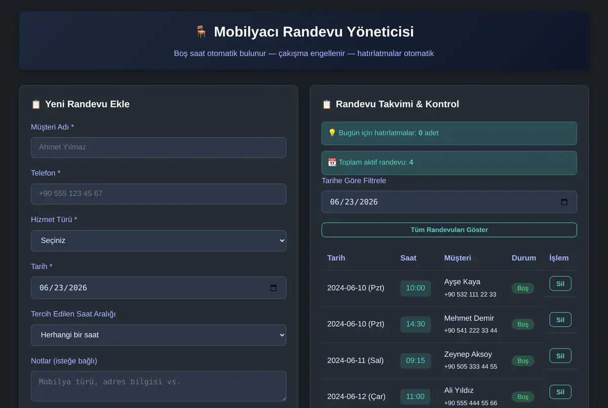 Mobilyacı Randevu Yöneticisi ekran görüntüsü 2