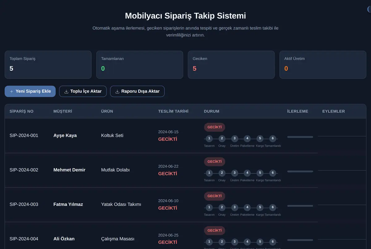 Mobilyacı Sipariş Takip Sistemi ekran görüntüsü 2