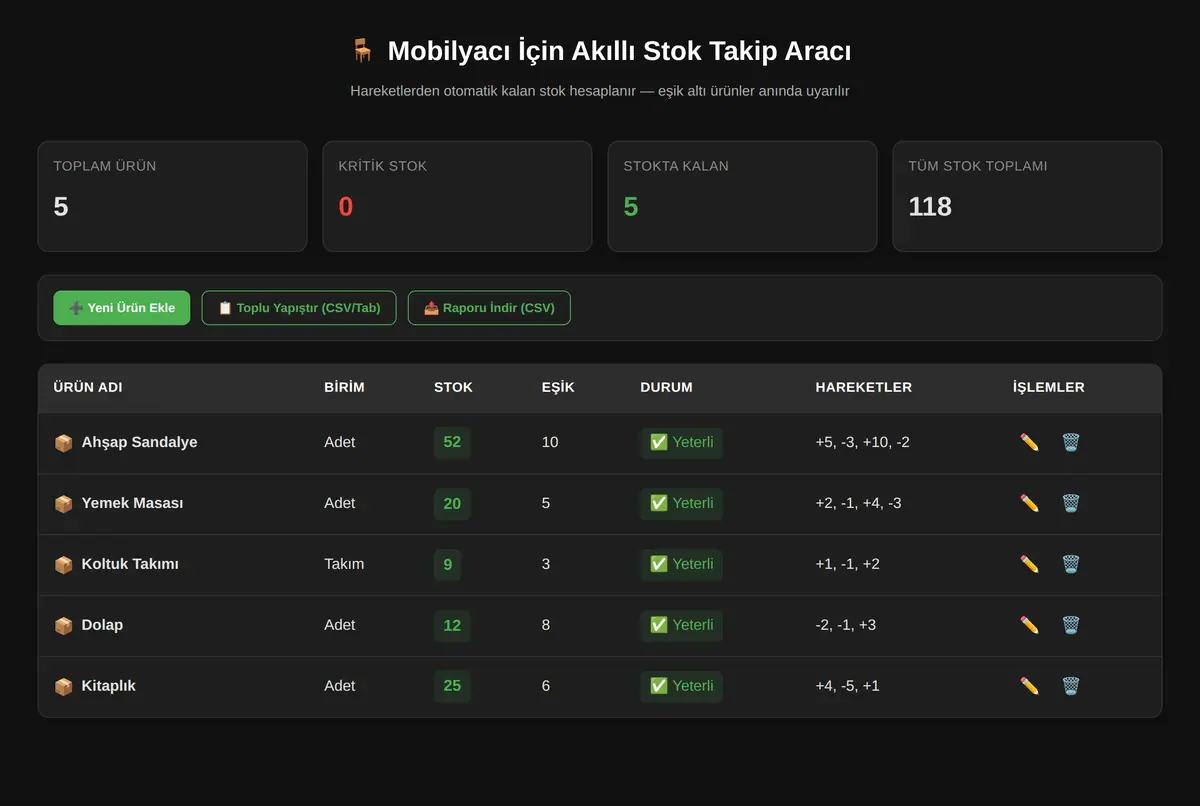 Mobilyacı İçin Akıllı Stok Takip Aracı ekran görüntüsü 3