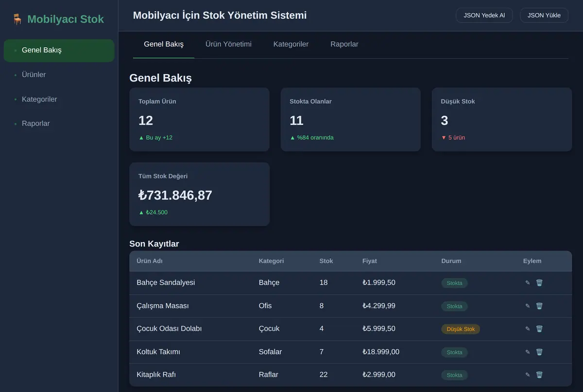 Mobilyacı İçin Stok Yönetim Sistemi ekran görüntüsü 2