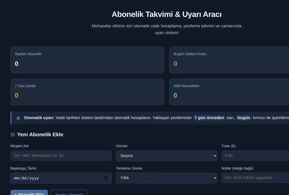Abonelik Takvimi & Uyarı Aracı ekran görüntüsü
