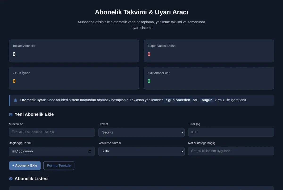 Abonelik Takvimi & Uyarı Aracı ekran görüntüsü 2