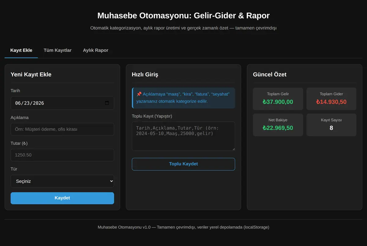 Muhasebe Otomasyonu: Gelir-Gider & Rapor ekran görüntüsü 2