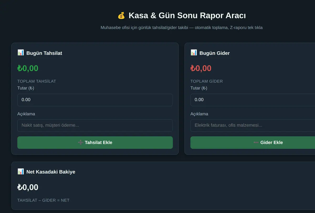 Kasa & Gün Sonu Rapor Aracı ekran görüntüsü