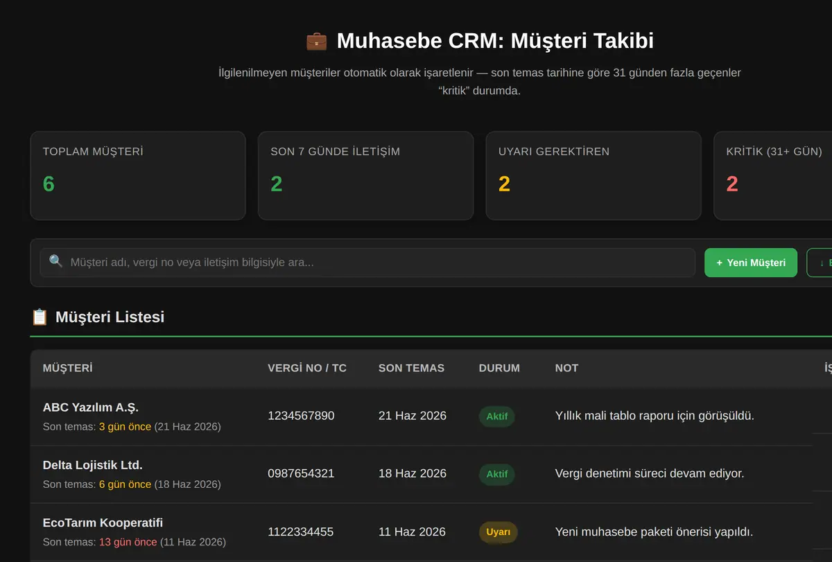 Muhasebe CRM: Müşteri Takibi ekran görüntüsü