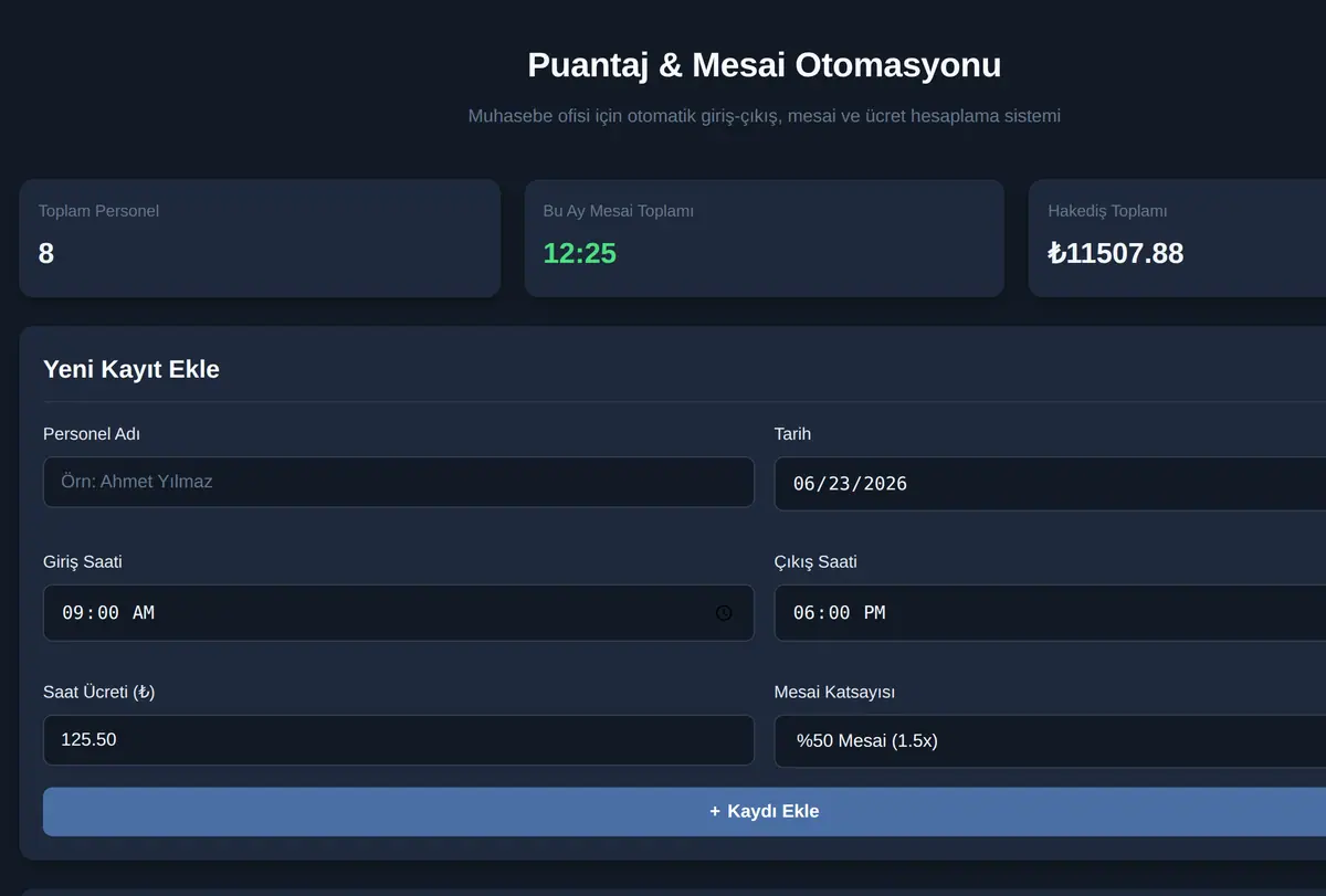 Puantaj & Mesai Otomasyonu ekran görüntüsü