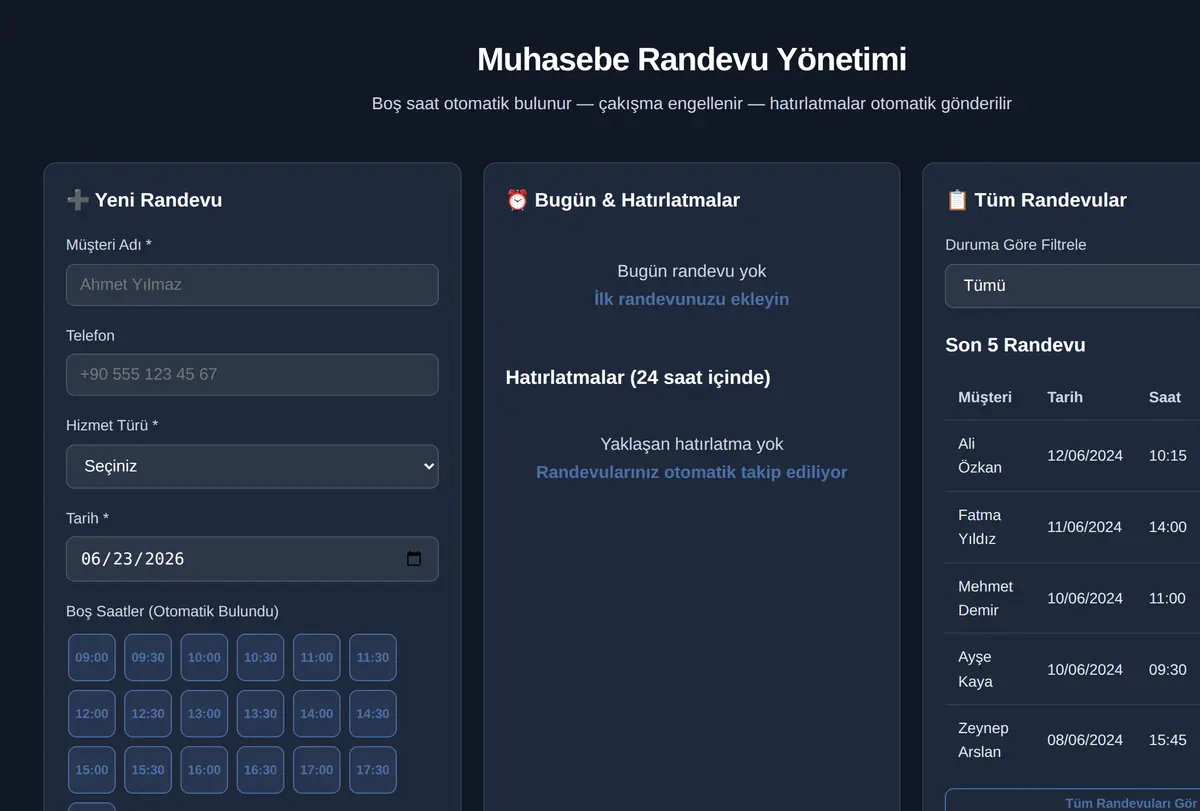 Muhasebe Randevu Yönetimi ekran görüntüsü