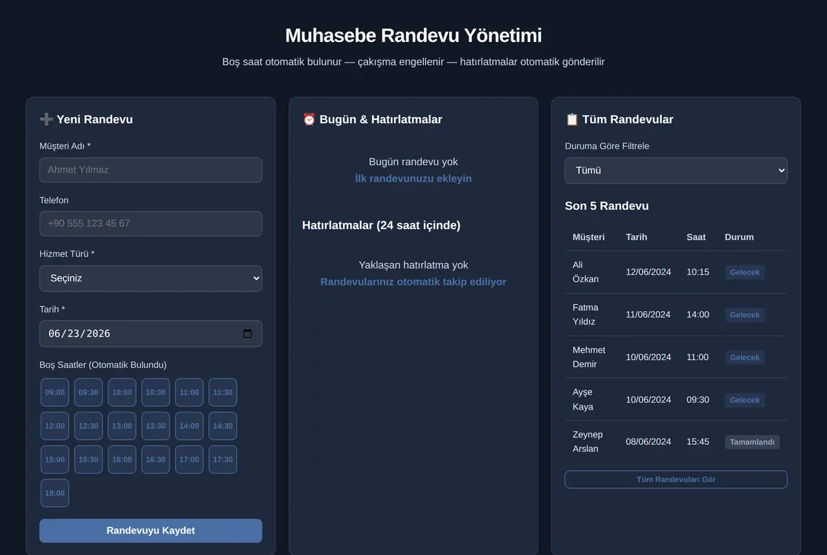 Muhasebe Randevu Yönetimi ekran görüntüsü 2