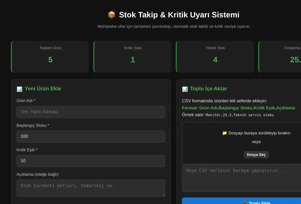 Stok Takip & Kritik Uyarı Sistemi ekran görüntüsü
