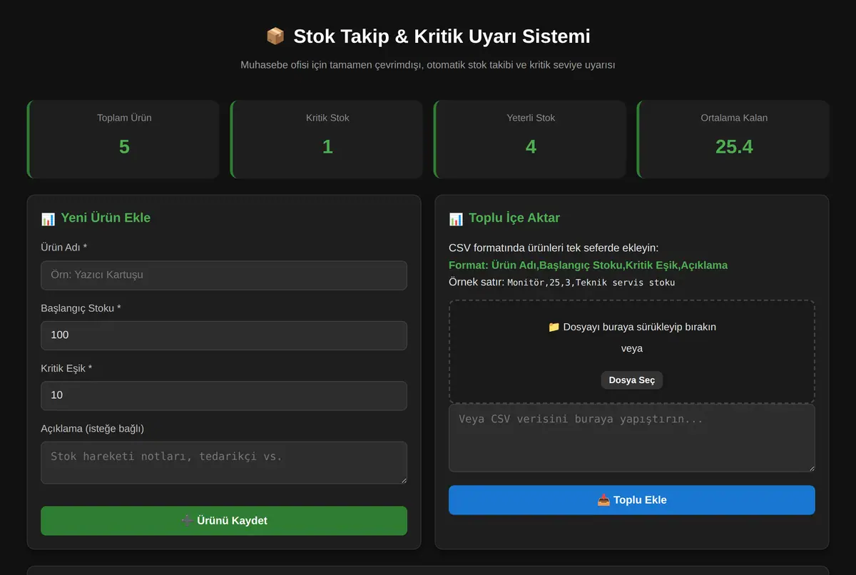 Stok Takip & Kritik Uyarı Sistemi ekran görüntüsü 2