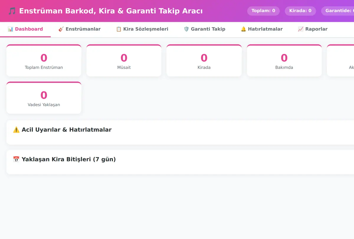 Enstrüman Barkod, Kira & Garanti Takip Aracı ekran görüntüsü
