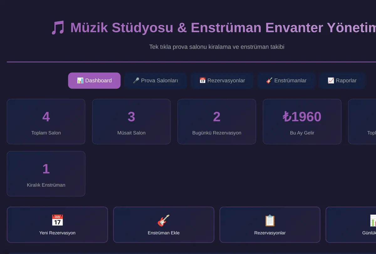 Müzik Stüdyosu & Enstrüman Envanter Yönetimi ekran görüntüsü