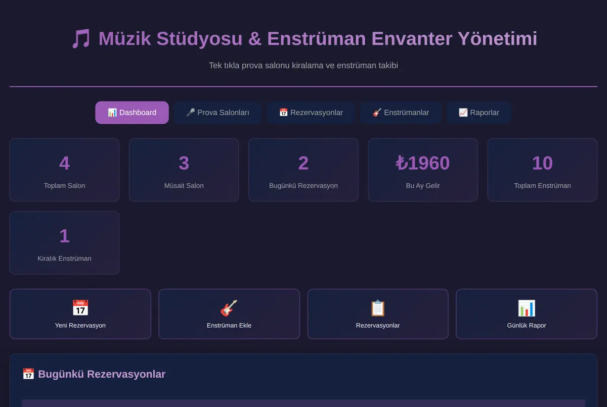 Müzik Stüdyosu & Enstrüman Envanter Yönetimi ekran görüntüsü 2