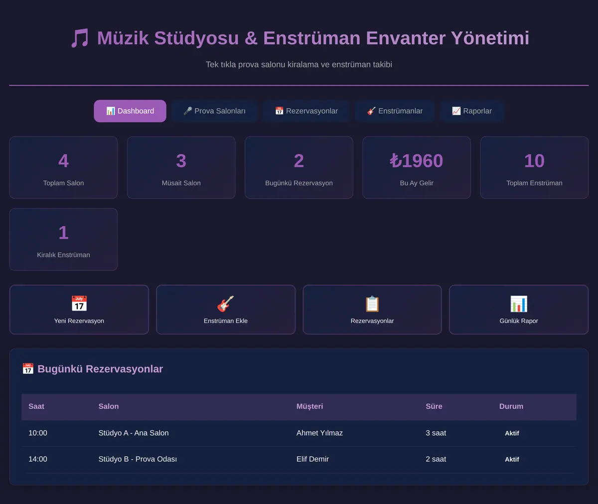 Müzik Stüdyosu & Enstrüman Envanter Yönetimi ekran görüntüsü 3