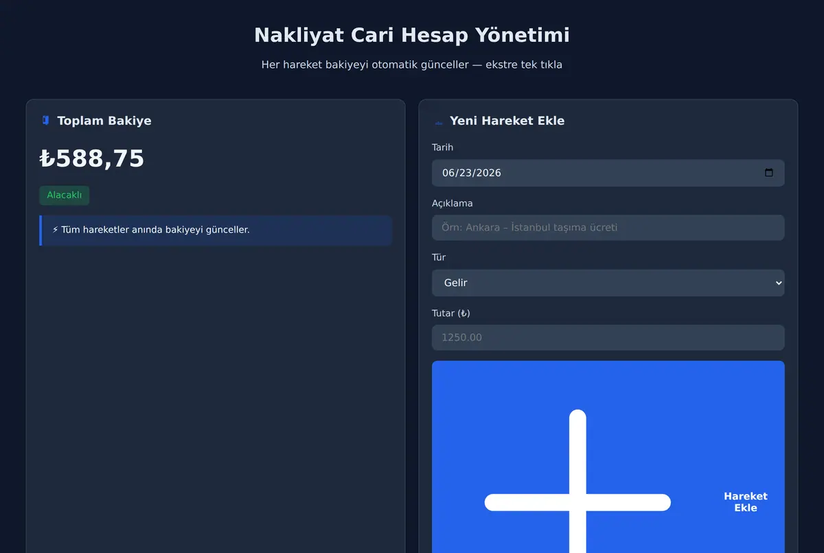 Nakliyat Cari Hesap Yönetimi ekran görüntüsü 2