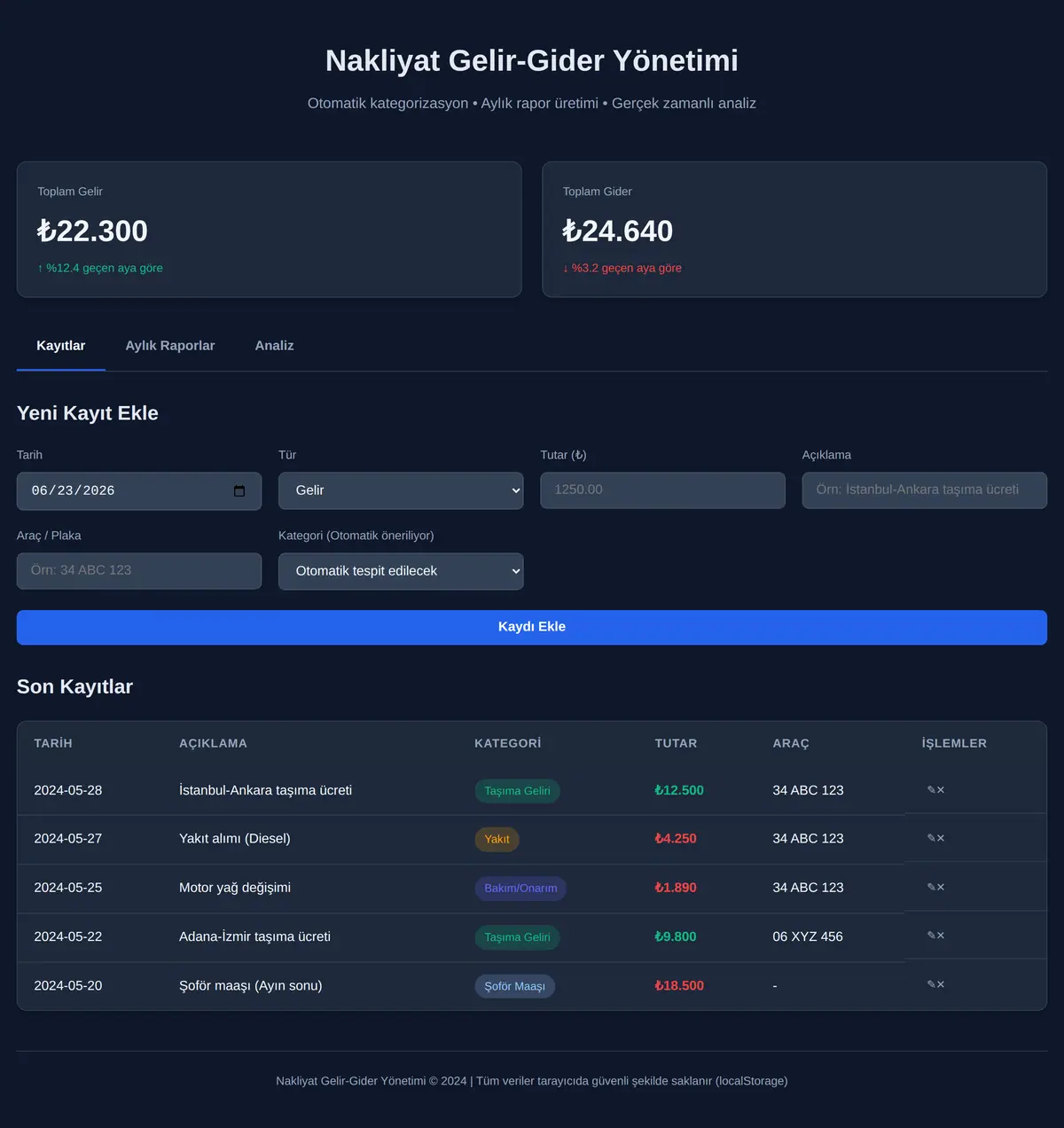 Nakliyat Gelir-Gider Yönetimi ekran görüntüsü 3