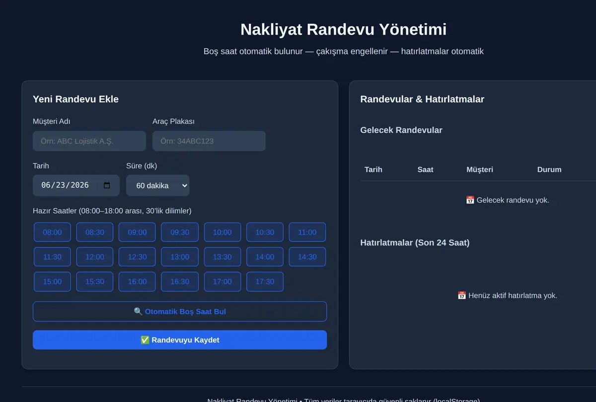 Nakliyat Randevu Yönetimi ekran görüntüsü