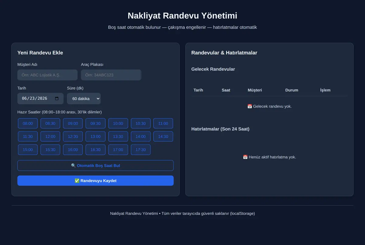 Nakliyat Randevu Yönetimi ekran görüntüsü 3