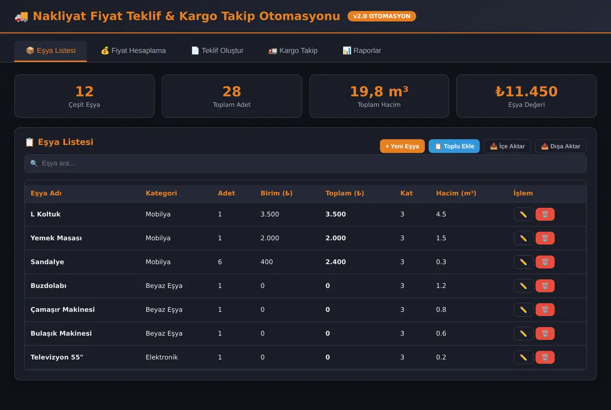 Nakliyat Fiyat Teklif & Kargo Takip Otomasyonu ekran görüntüsü 2