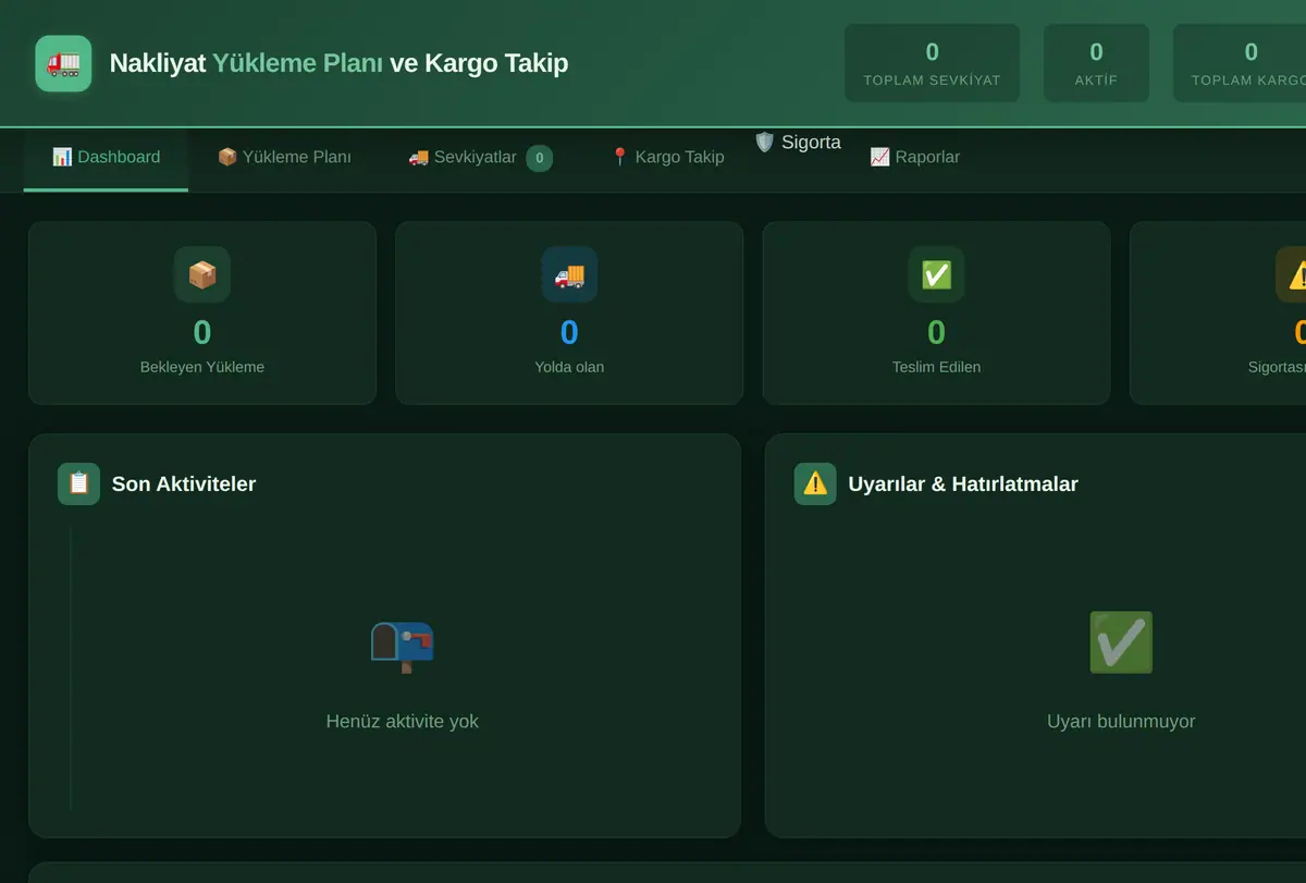 Nakliyat Yükleme Planı ve Kargo Takip Sistemi ekran görüntüsü