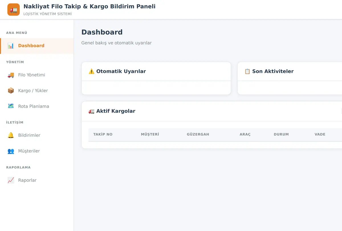 Nakliyat Filo Takip & Kargo Bildirim Paneli ekran görüntüsü