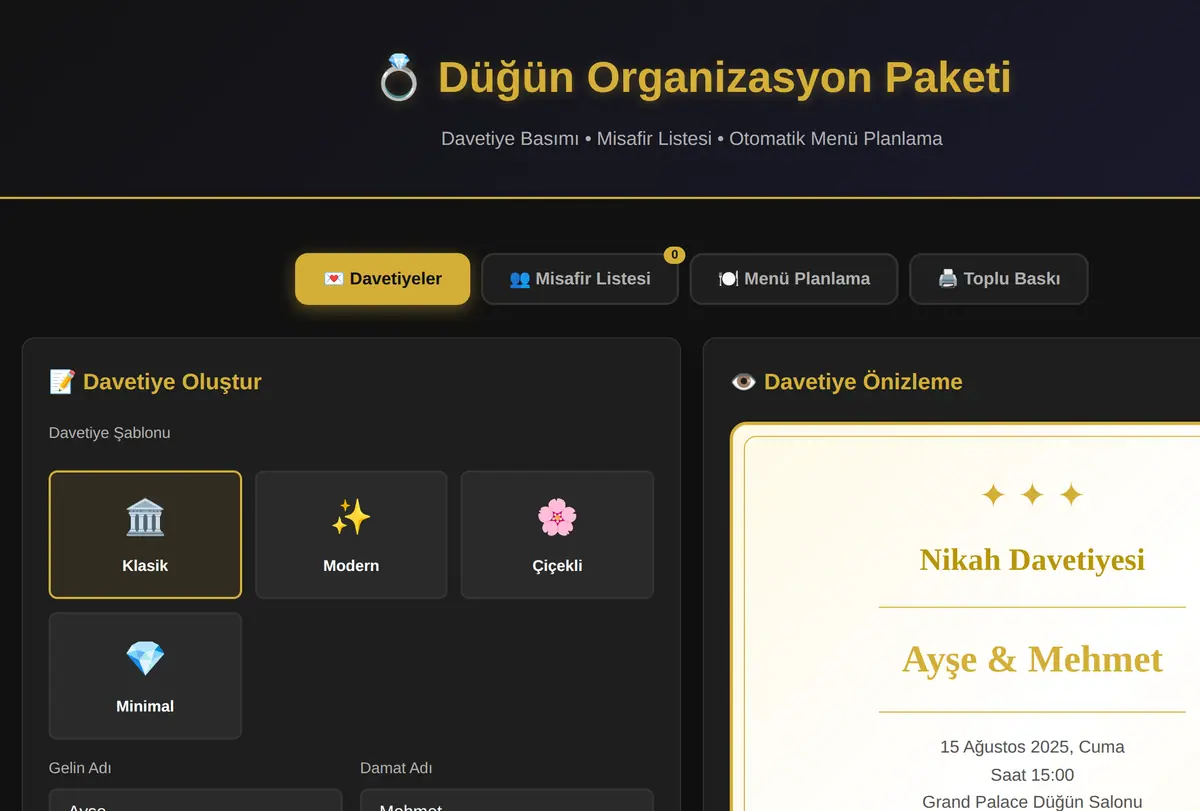 Düğün Organizasyon Paketi - Davetiye & Menü ekran görüntüsü