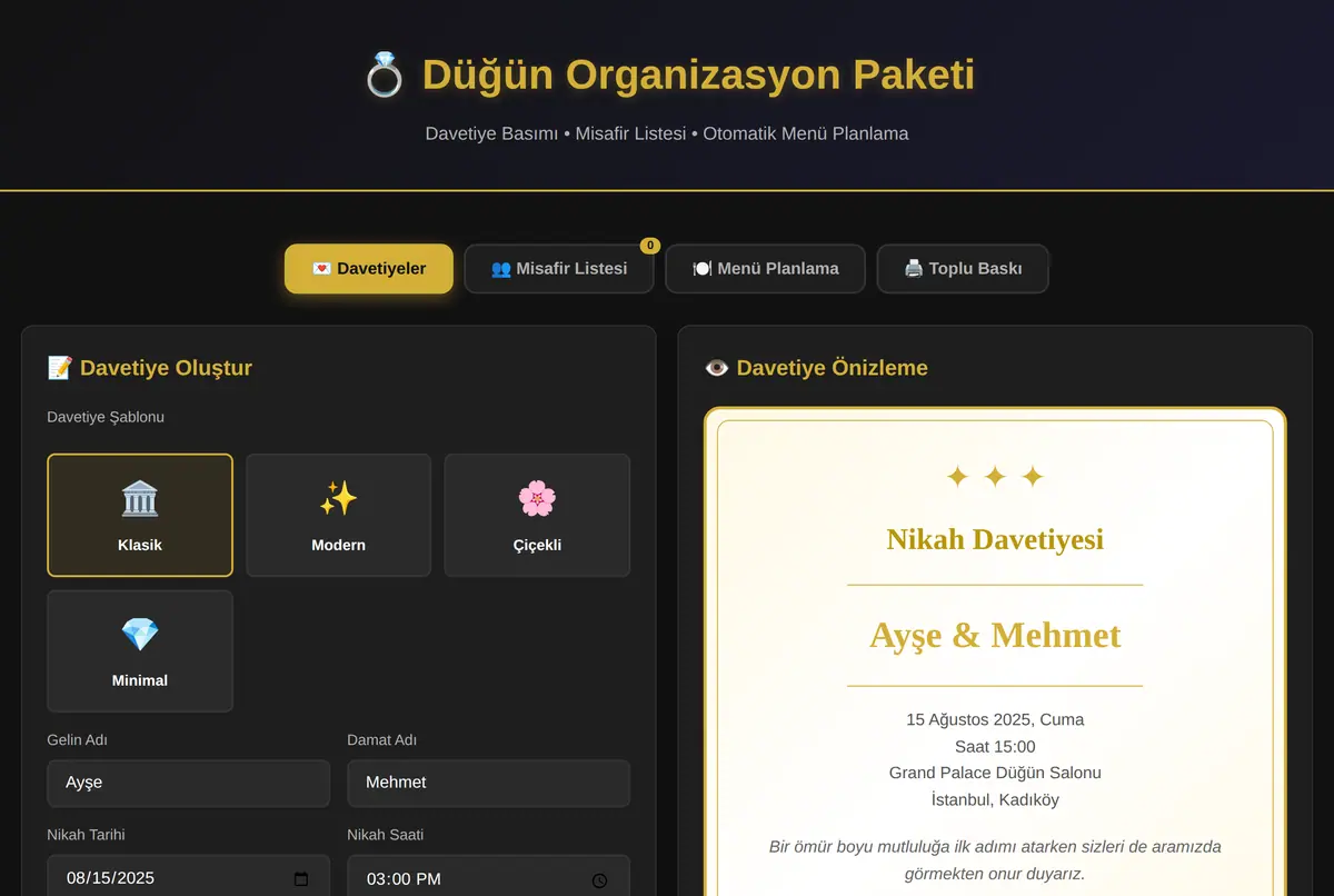Düğün Organizasyon Paketi - Davetiye & Menü ekran görüntüsü 2