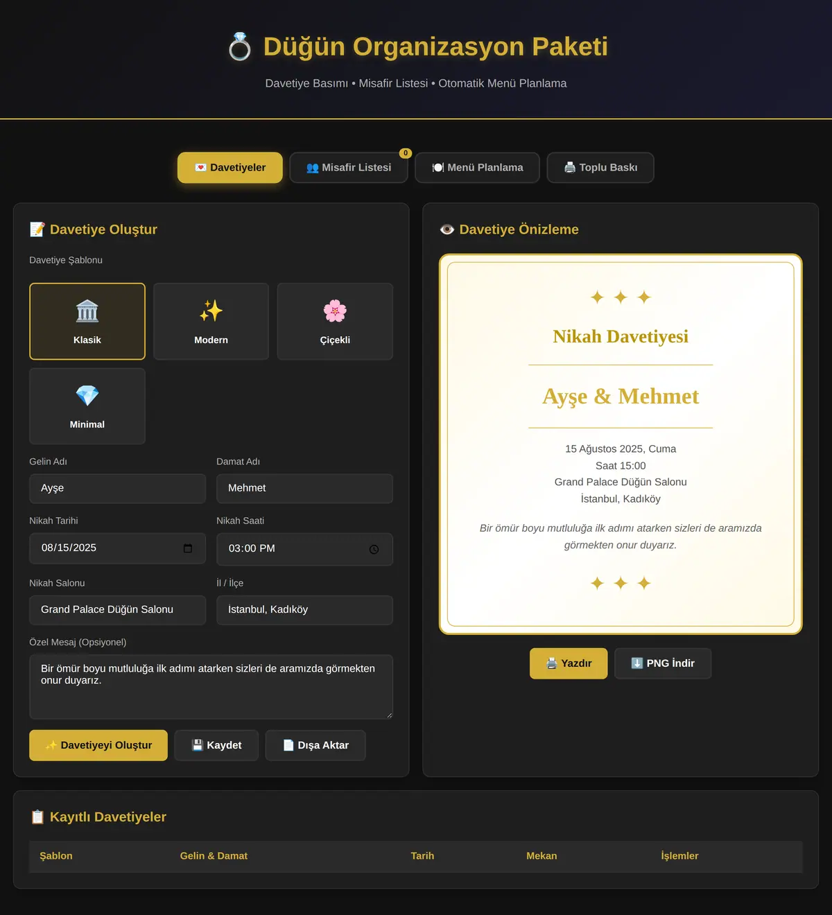 Düğün Organizasyon Paketi - Davetiye & Menü ekran görüntüsü 3