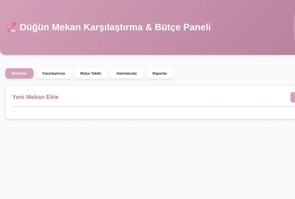 Düğün Mekan Karşılaştırma & Bütçe Paneli ekran görüntüsü