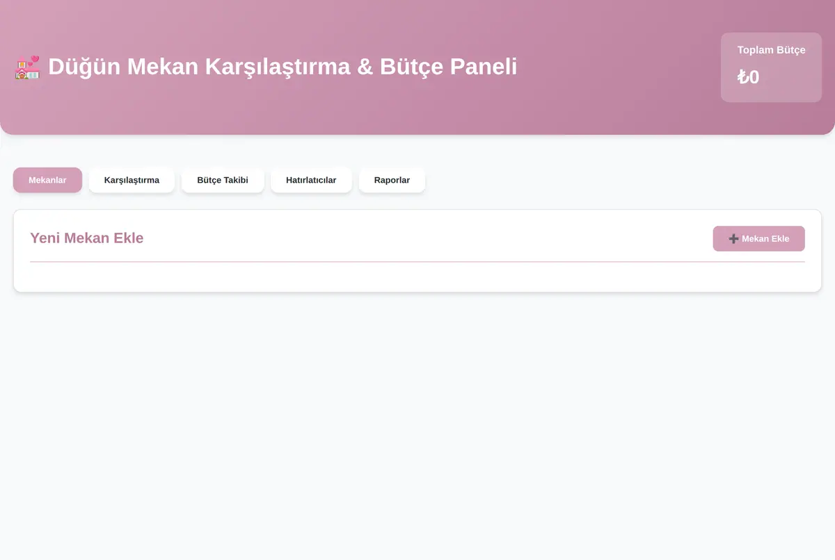Düğün Mekan Karşılaştırma & Bütçe Paneli ekran görüntüsü 3