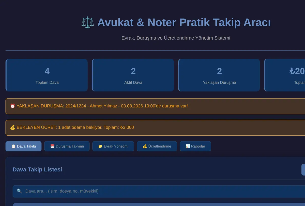 Avukat & Noter Pratik Takip Aracı ekran görüntüsü