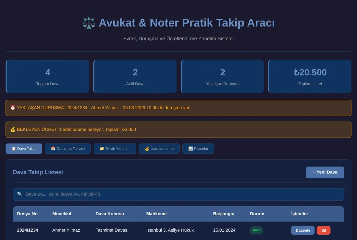 Avukat & Noter Pratik Takip Aracı ekran görüntüsü 2