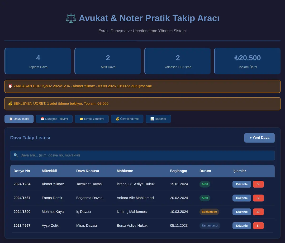 Avukat & Noter Pratik Takip Aracı ekran görüntüsü 3
