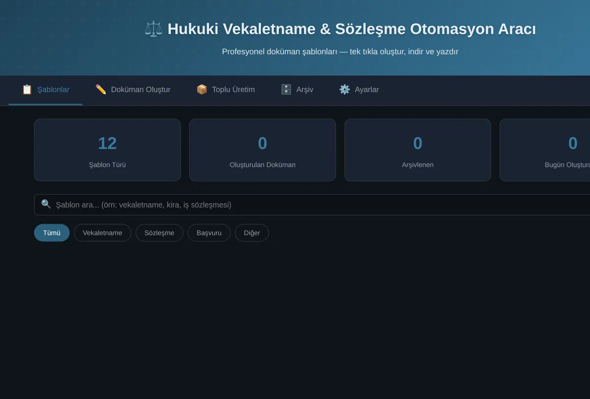 Hukuki Vekaletname & Sözleşme Otomasyon Aracı ekran görüntüsü