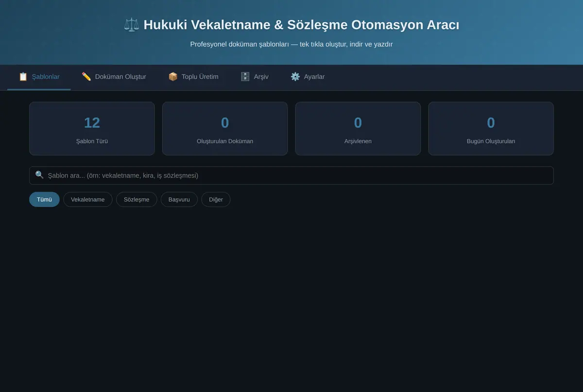 Hukuki Vekaletname & Sözleşme Otomasyon Aracı ekran görüntüsü 2