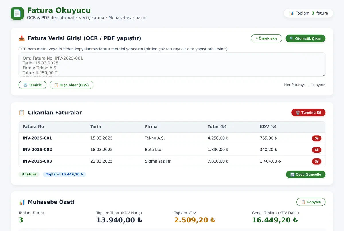 Fatura Okuyucu: OCR ile PDF'den Veri Çıkarma Aracı ekran görüntüsü 2