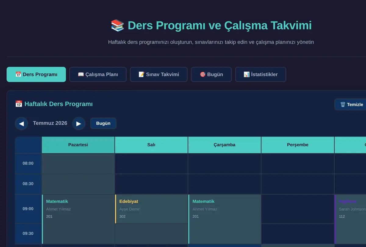 Ders Programı ve Çalışma Takvimi Oluşturucu ekran görüntüsü