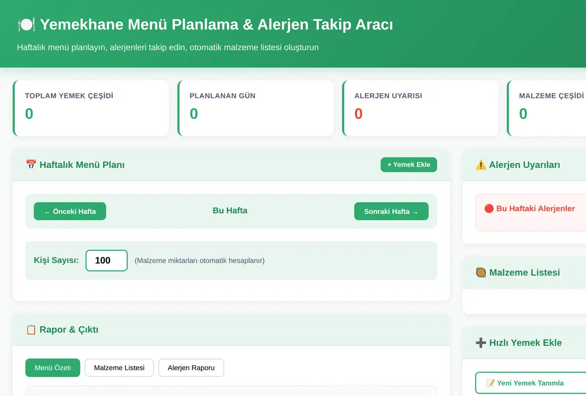 Yemekhane Menü Planlama & Alerjen Takip Aracı ekran görüntüsü