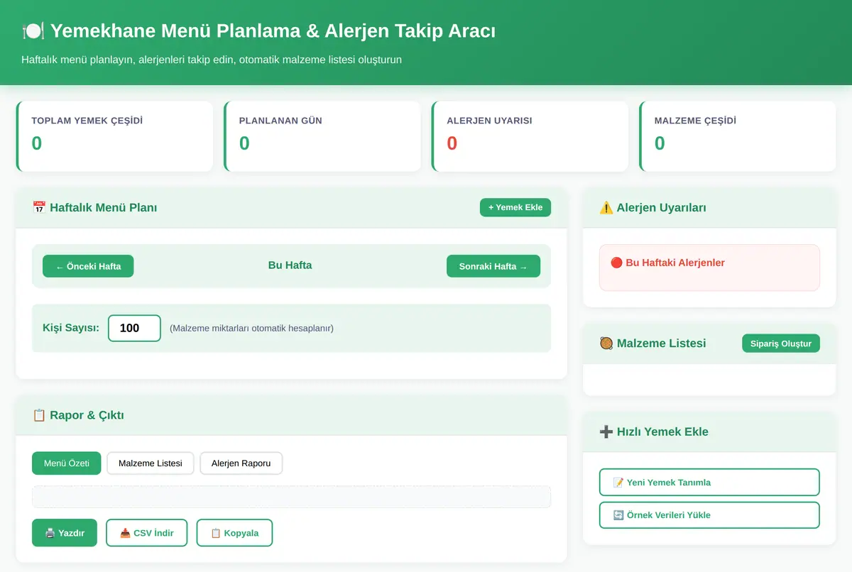 Yemekhane Menü Planlama & Alerjen Takip Aracı ekran görüntüsü 2