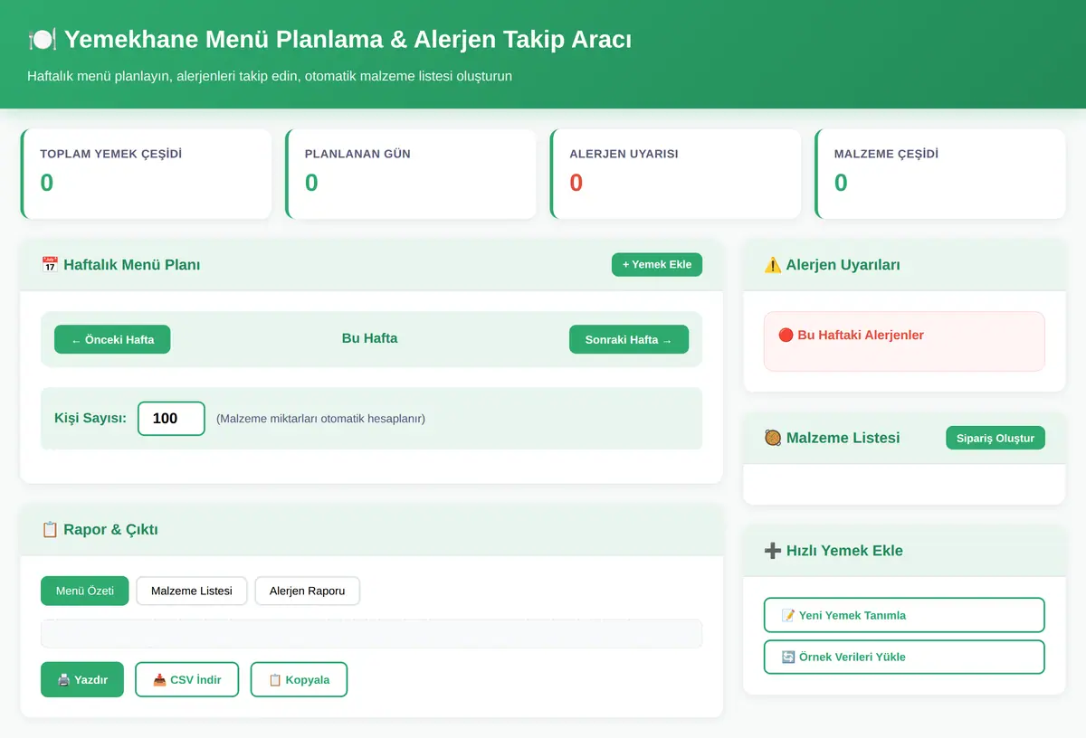 Yemekhane Menü Planlama & Alerjen Takip Aracı ekran görüntüsü 3