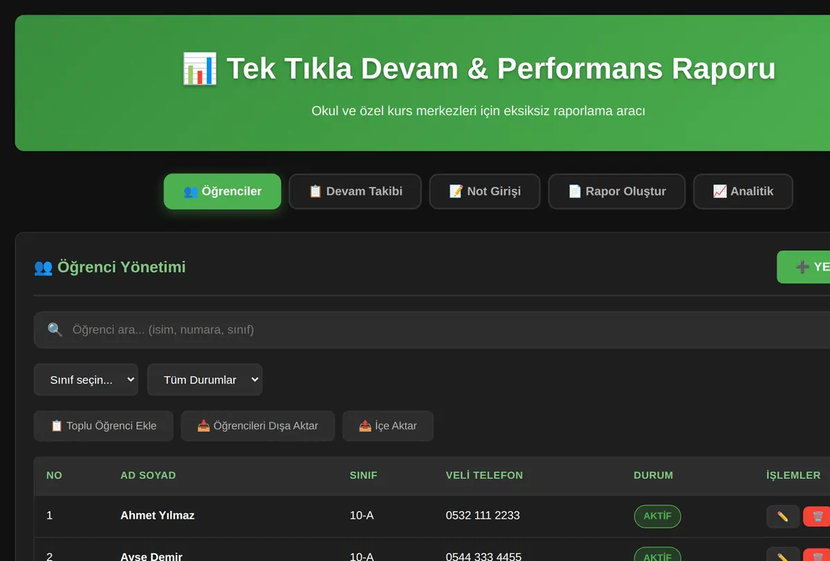 Tek Tıkla Devam & Performans Raporu ekran görüntüsü