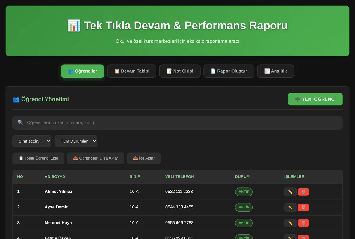 Tek Tıkla Devam & Performans Raporu ekran görüntüsü 2