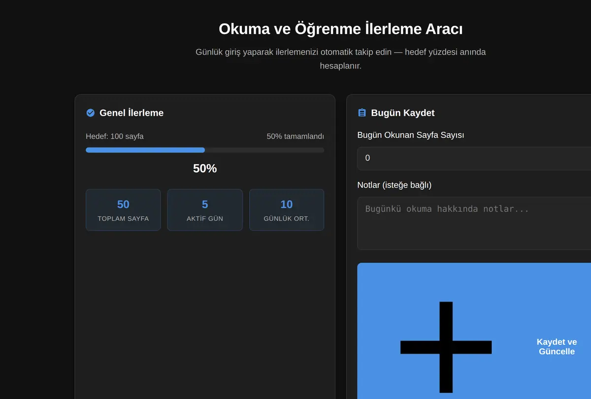 Okuma ve Öğrenme İlerleme Aracı ekran görüntüsü